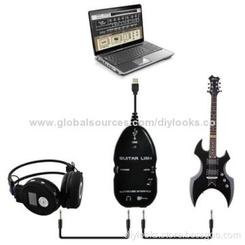 Guitar to USB Interface Link Cable, PC/Mac Recording (Black)